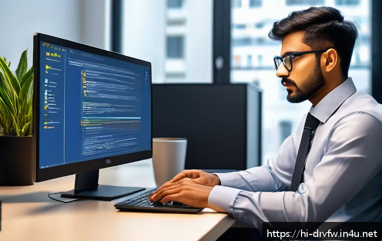 드라이버 충돌 문제 해결 팁 - A detailed digital illustration of a Hindi-speaking IT professional sitting at a modern desk, intent...