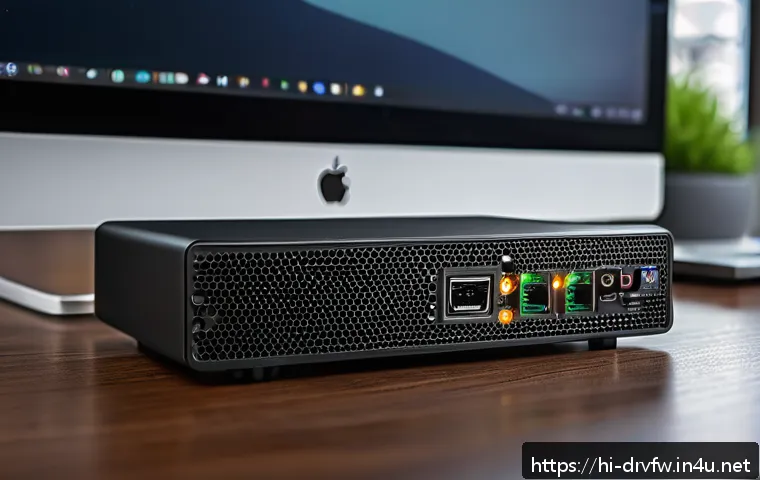 외장 사운드 카드 드라이버 설치 가이드 - A detailed, realistic close-up of a modern external sound card connected to a sleek laptop, showing ...