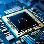 펌웨어와 소프트웨어의 차이점 - A detailed, realistic close-up of a modern smartphone's internal hardware with visible microchips an...
