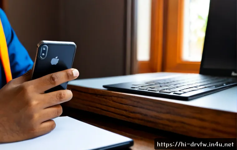 펌웨어 업데이트 전 데이터 백업 방법 - Photorealistic home office scene of an Indian adult carefully backing up a smartphone before a firmw...